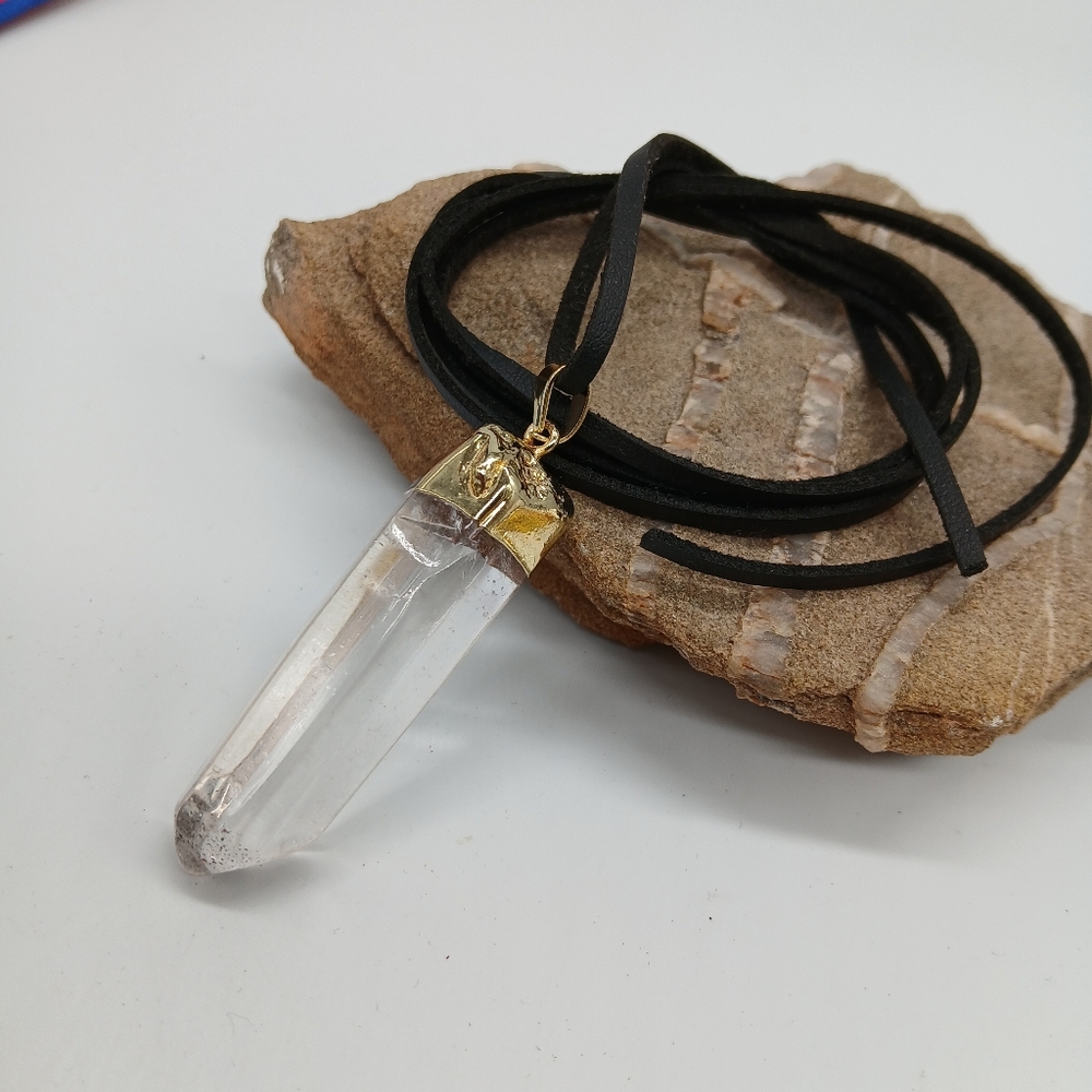 Johnny Was Leather Gold plated Designer Necklace Natural Himalayan Crystal